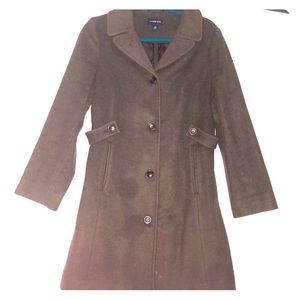 Lands End Brown Wool Flare Pea Coat sz 12